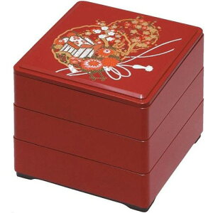 お重箱 6.5寸 深型重 朱 花御所車 3段/業務用/新品/小物送料対象商品