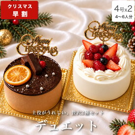 【早割ポイント12倍10/15まで】クリスマスケーキ 2026 送料無料 クリスマス ギフト プレゼント お取り寄せ チョコ 苺 ホールケーキ 大人 子供 インスタ映え かわいい びっくり サプライズ ショートケーキ 冷凍 解凍12時間 5 6 7 号【デュエット 4号 2台 セット 4 5 6人分】