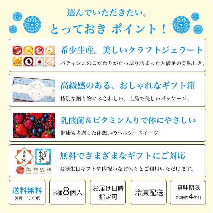 楽天市場】御中元 お中元 送料無料 アイス アイスクリーム スイーツ 誕生日プレゼント 残暑見舞い 敬老の日 お歳暮 プレゼント 食べ物 ギフト 女友達 母親 食べ物 贈答品 内祝い 出産内祝い お礼【へルシー フルーツ ジェラート 8個入】 : パティスリー天使のおくりもの 楽天市場】御中元 お中元 送料無料 アイス アイスクリーム スイーツ 誕生日プレゼント 残暑見舞い 敬老の日 お歳暮 プレゼント 食べ物 ギフト 女友達 母親 食べ物 贈答品 内祝い 出産内祝い お礼【へルシー フルーツ ジェラート 8個入】 : パティスリー天使のおくりもの