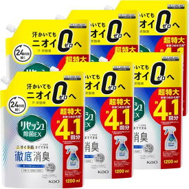 リセッシュ【ケース販売】除菌EX汗・皮脂臭のニオイ予防までできる徹底消臭!香りが残らないタイプ詰替え用1200mlx6個大容量