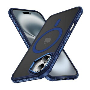 iPhone16ケースiphoneケース16スマホカバーマット半透明マグネット搭載ワイヤレス充電耐衝撃指紋防止滑り止め米軍MIL規格・Magsafe対応アイフォン16用カバーインチPinLiSheng(ブルー
