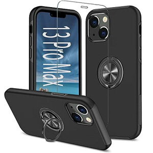 スマホケースIPHONE13PROMAXケースアイフォン13プロマッ保護フィルムリング付きスタンド付き耐衝撃アイホン13PROMAX携帯カバー携帯ケース13プロマッカバー黒ブラック