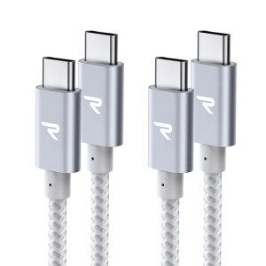 �y2�{�Z�b�g�zRAMPOW USB C �P�[�u���y1m+1m/�V���o�[ PD�Ή� 60W�}���[�d�z�f�[�^�]�� �f���h�~ ���ϋv�i�C���� iPhone17/Air/16/16e/15 �[�d MacbookPro/iPad