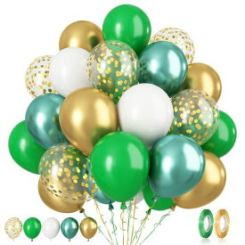 バルーン風船50個グリーンゴールドホワイト10インチゴム風船豪華セット誕生日飾り付けラテックス風船紙吹雪風船メタリック風船バースデーパーティー結婚式記念日イベントバルーンブ…
