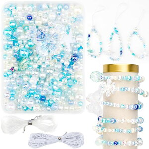 約360-440個アクリルビーズ手芸キット、手作りキットと穴、ゴムひも、ペンダント、ビーズセット女の子、手作りキット子供にとってメイキングトイ、ビーズおもちゃ、ハンドメイドパー…