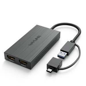 WAVLINK USB3.0A/Type-C �f���A��HDMI �ϊ��A�_�v�^�[ �~�j�h�b�L���O 2��ʊg�� 4K/2K