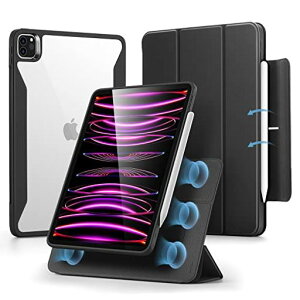 ESRiPadPro12.9ケース第6/5世代(2022/2021)専用Pencilホルダー付き取り外し可能マグネットカバー縦置き/横置きスタンドPencil2対応Rebound360シリーズブラック