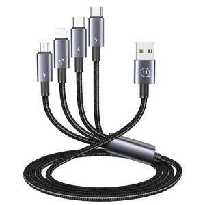 4in1�[�d�P�[�u���}���[�dUSBType-C/USBType-C/IP/Micro1�{4��4�䓯���[�dUSB�[�d�P�[�u�������f�[�^�]�����ϋv�i�C�����҂݃^�C�vC�P�[�u���^�C�vC�P�[�u�����@��Ή�1.2M�u���b�N
