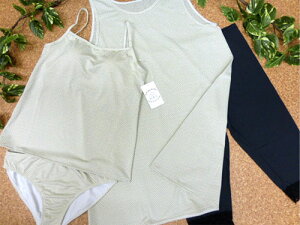 水着 レディース タンキニ 4点セット 15LL ワンピース Aライン HOT BEACH ホットビーチ レギンス付き ドット柄 ベージュ 日本製 15号 大きいサイズ 大寸