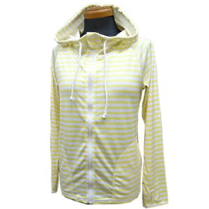 ラッシュガード レディース 水着 長袖 Lサイズ 13058 フルジップ 水陸両用 パーカー フード ボーダー イエロー
