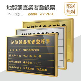 【天通看板】地質調査業者登録票 法定看板 法定業者票 W520×H370mm 額縁 金看板 各種業者不動産看板 各種業者 許可看板 事務所用看板 文字入れ 名入れ 別注品 特注品 看板 法定看板 l1035-cst