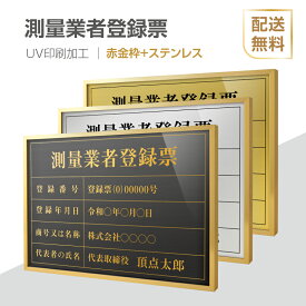 【天通看板】測量業者登録票 法定看板 法定業者票 W520×H370mm 額縁 金看板 各種業者不動産看板 各種業者 許可看板 事務所用看板 文字入れ 名入れ 別注品 特注品 看板 法定看板 l1035-skr