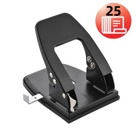 穴あけパンチ 軽あけパンチ 金属製 小型 2穴 25枚 コンパクト 手帳 事務用（黒）