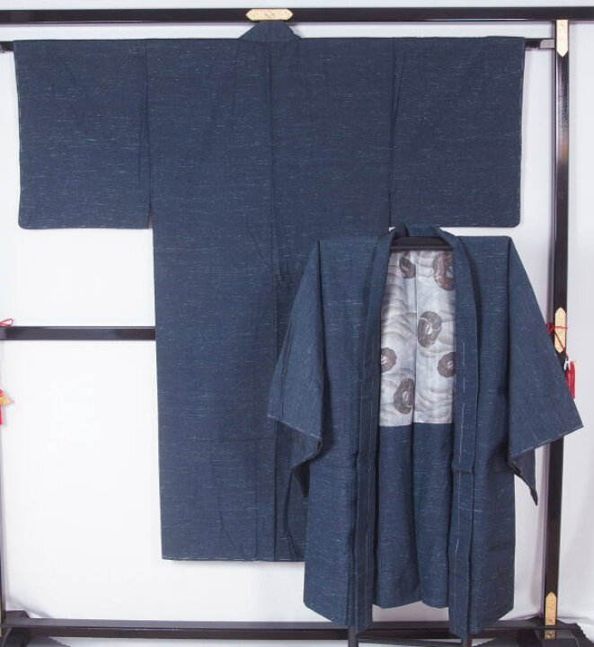 楽天市場】男着物 未使用品 男物着物 紬アンサンブル 織節抜き模様 紬 