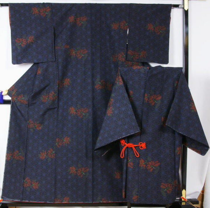 楽天市場】紬 未使用品 紬のアンサンブル 麻の葉に牡丹模様 正絹 着物  