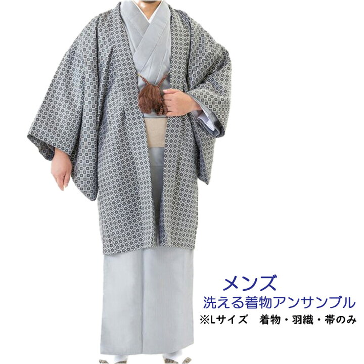 楽天市場】男着物 アンサンブル Lサイズ グレー色系の羽織×薄グレー系  