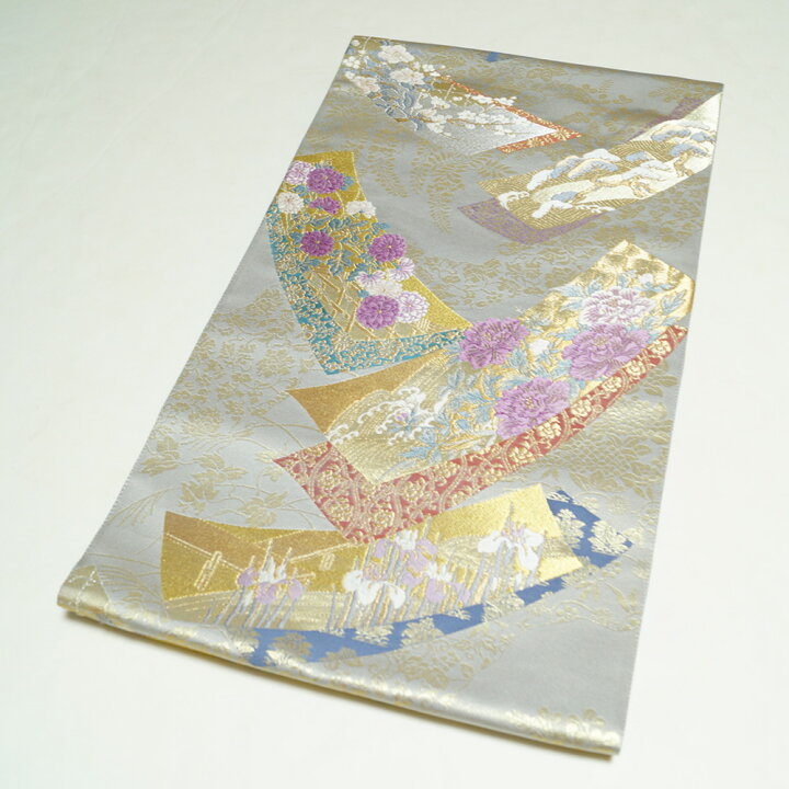 楽天市場】袋帯 じゅらく帝王紫 短冊に春秋百花・吉祥模様 帝王紫 金糸 