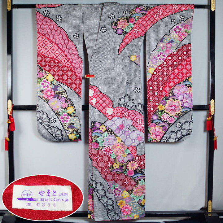 楽天市場】振袖セット 振袖・袋帯 2点 セット 露芝取に手鞠、百花模様  