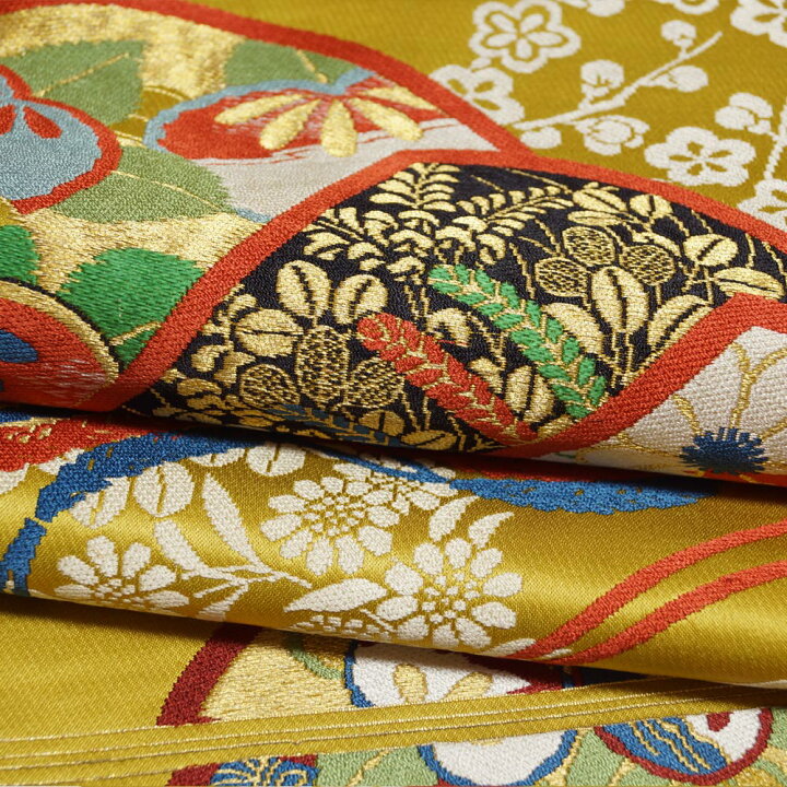 楽天市場】アンティーク 名古屋帯 檜扇に百花模様 刺繍 繻子 正絹 着物 
