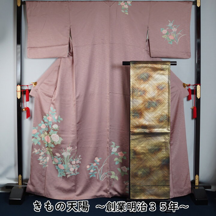 楽天市場】着物セット 付下げ訪問着・袋帯 2点 セット 百花模様 裄長  