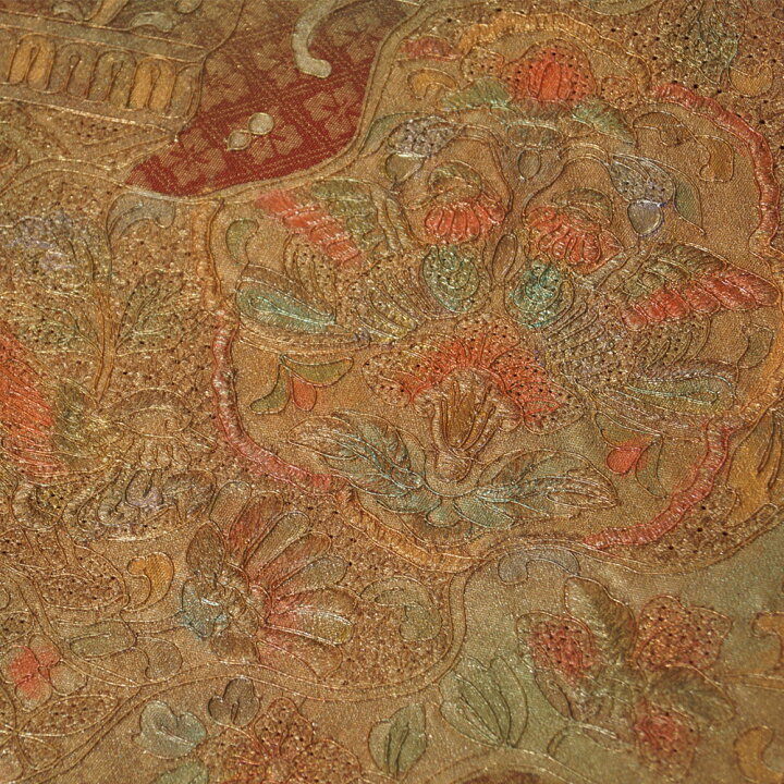 訪問着 フルセット 正絹 付け下げ 着物 橙 紫 汕頭刺繍 花 梅 H6 