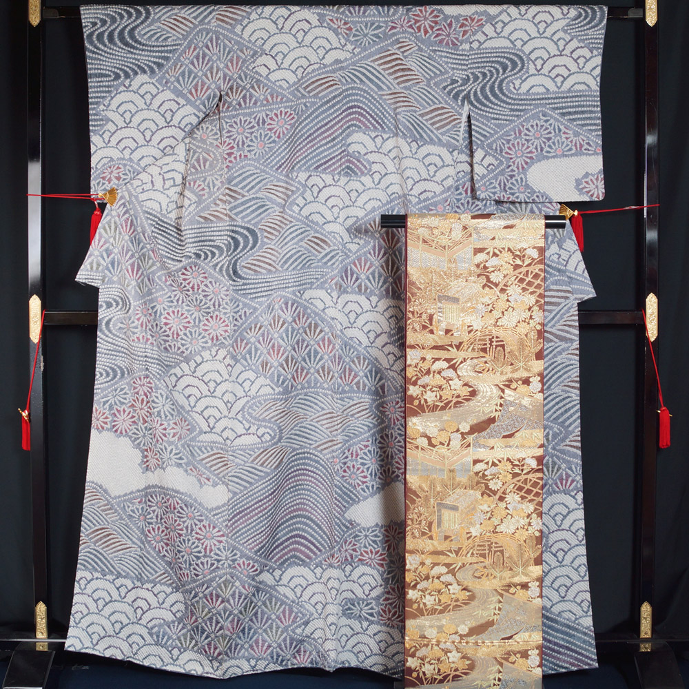 人気ブランドの 着物セット 総絞り 訪問着 西陣 川島織物 袋帯 ２点