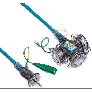 ● HATAYA 2P接地付 延長コード 屋外用 (防雨型) FX-103K(B) コード10m フキュートビプラグ仕様 コンセント3個 コンセント防雨キャップ付き パイロットランプ内蔵 エクスバンド付 FX延長コード ブル