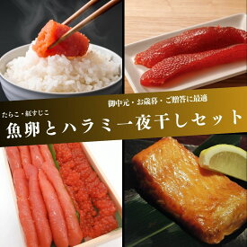 【送料無料】　魚卵＆ハラミ一夜干しセット　腹身　たらこ　筋子　すじこ　ご飯のお供　ご贈答に　御中元　御歳暮　ギフト　詰め合わせ　年越し詰め合わせ