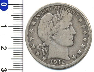 アメリカ　50セント銀貨（バーバー）　1912-D　F　【寺島コイン】