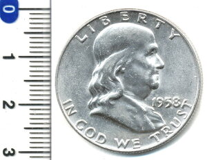 アメリカ　50セント銀貨（フランクリン）1958-D　UNC　【寺島コイン】