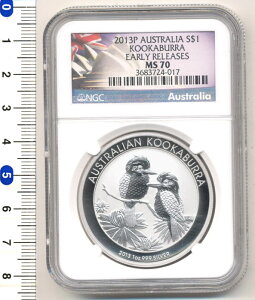 オーストラリア　1ドル銀貨　ワライカワセミ　2013-P　MS70　EARLY RELEASES　[ NGC ]　【寺島コイン】