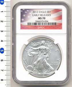 アメリカ　1ドル銀貨（ウォーキングリバティ/イーグル）　2012　EARLY RELEASES　MS70　[ NGC ]　【寺島コイン】