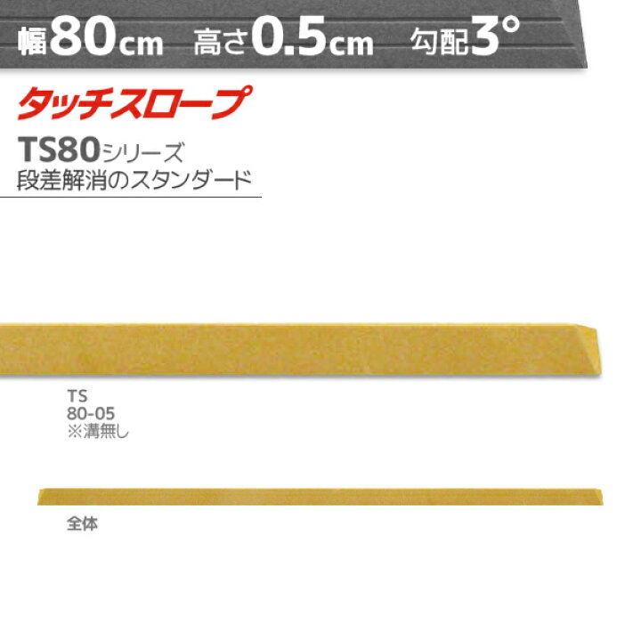 シンエイテクノ タッチスロープ TS80-05 標準タイプ 幅80cm×高さ0.5cm 勾配3度 日本製 室内・屋内用 段差解消 転倒防止  両面テープ式 発泡EVA お手軽リフォーム ※溝はありません | てらすけ 発泡スロープ 幅80×奥行18×高さ5cm/【CDE-0250 ブラウン】×1組/業務用/新品/小物送料対象商品