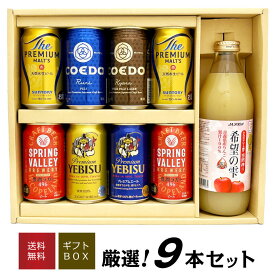 誕生日プレゼント 御祝 お返し 国産プレミアムビール飲み比べ 6種8本＋ 青森県産りんごストレート100%ジュース 金賞受賞 希望の雫 のギフトセット 出産 内祝い お供え ◆送料無料対象外地域有 ◎