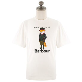 2023年-2024年秋冬新作 BARBOUR×MAISON KITSUNE バブアー×メゾンキツネ 半袖Tシャツ MTS1224 X MK BEAUFORT FOX T-SHIRT メンズ 男性 レディース 女性 ユニセックス 男女兼用 コラボ トップス 半袖 WH11 WHITE ホワイト