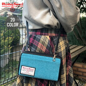 HarrisTweed ハリスツイード お財布ポシェット お財布ポーチ 長財布 レディース 女性 ラウンドファスナー チェック柄 ヘリンボーン 千鳥柄 他収納 多機能 小銭入れ フリーポケット ウォレットポーチ 斜めがけ お財布ショルダー