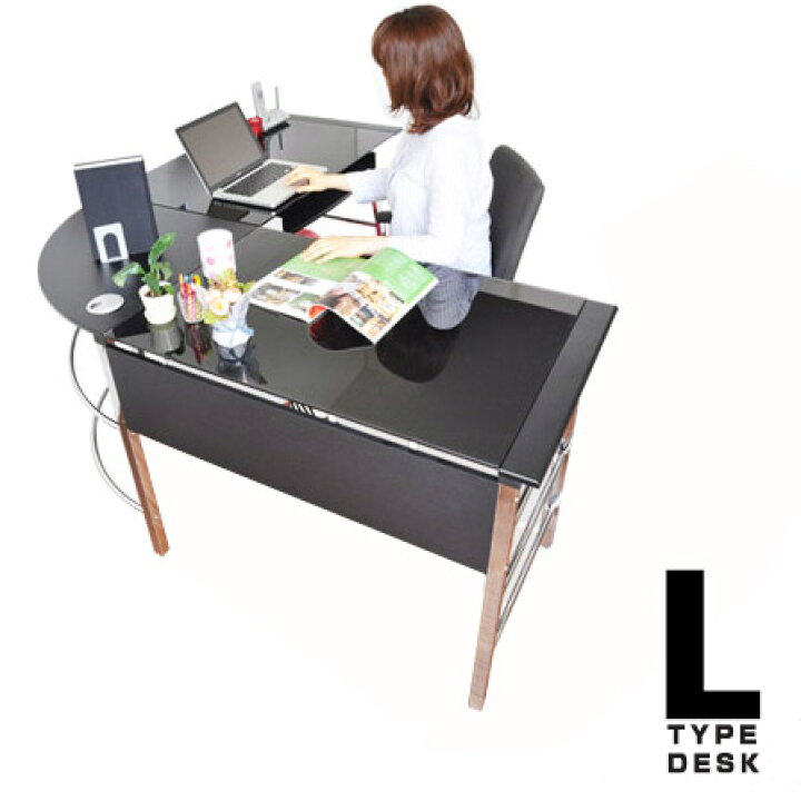 ガラスPCデスク オグマ L型3点セット ユニットタイプ ハイタイプ 奥行 