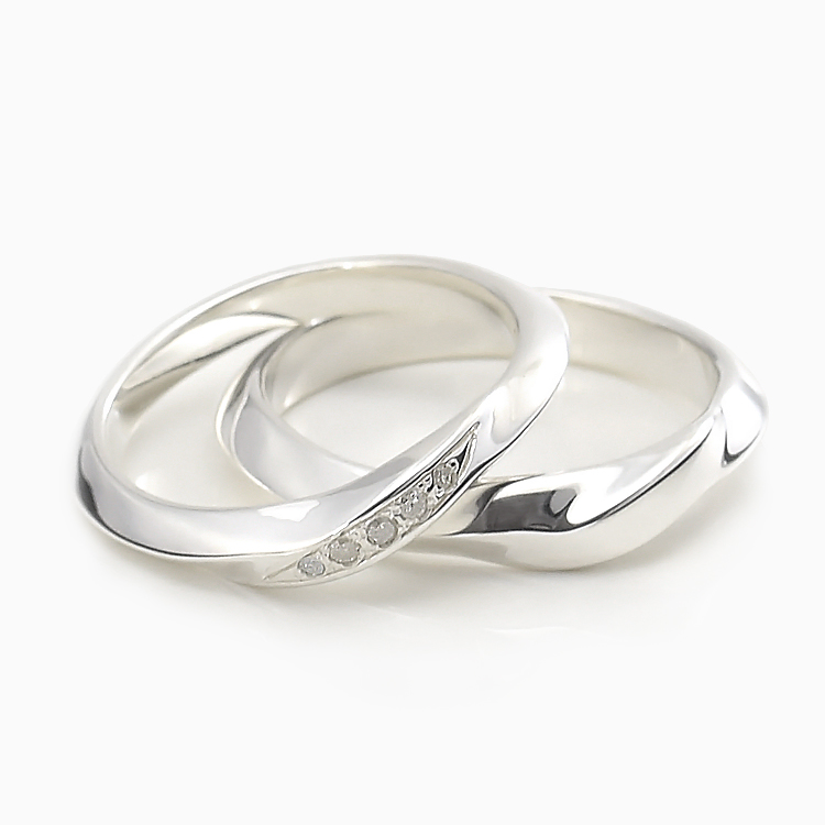 ペアリング カップル 2個セット 刻印 シルバー ダイヤモンド シンプル ウェーブ カーブ 上品 おしゃれ 指輪 マリッジリング 結婚指輪  Silver 925 2本セット価格【着後レビューでベビーリングプレゼント】 | ペアジュエリー　テラグラティア