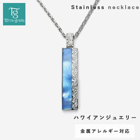 ハワイアンジュエリー ハワイアン ネックレス 刻印無料 ステンレス 金属アレルギー対応 サージカルステンレス316L つけっぱなし スクロール 波 シェル ギフト ランキング プレゼント 誕生日 記念日 ホワイトデー クリスマス【GPSS834BL】