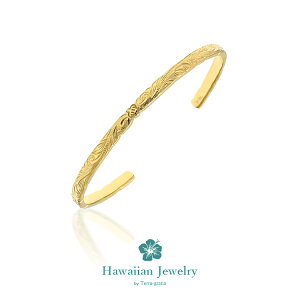 ハワイアンジュエリー ハワイアン バングル ブレスレット レディース 刻印 ステンレス 金属アレルギー対応 サージカルステンレス つけっぱなし ホヌ スクロール イエローゴールドカラー テ