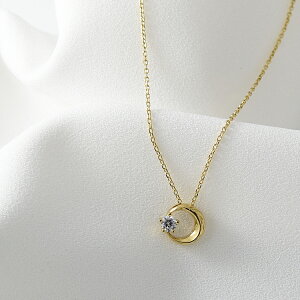 ハワイアンジュエリー ネックレス レディース ステンレス 金属アレルギー対応 キュービックジルコニア ハワジュ イエローゴールドカラー 月 三日月 ムーン シンプル 大人かわいい 大人カジ