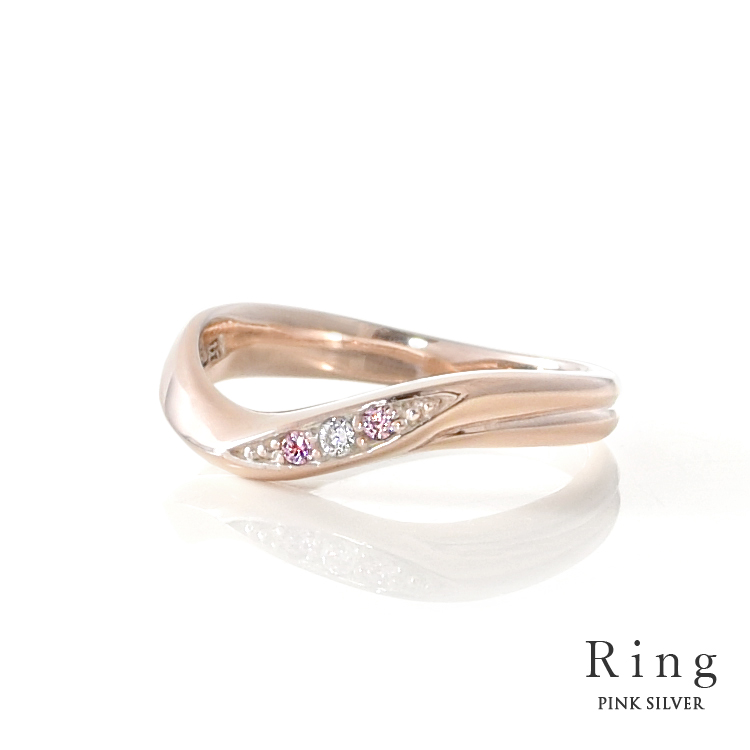 リング 指輪 レディース ファッションリング ピンク シルバーリング キュービックジルコニア V字デザイン シンプル | ペアジュエリー　テラグラティア