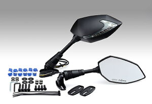 キジマ KIJIMA TECH06 カウルミラー&LEDウインカー 左右セット カウル取付タイプ 20mmロング ブラック 203-8077