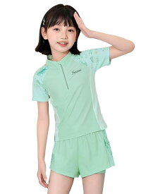 [Akihee] 水着 女の子 セパレート水着 キッズ 小学生 子供 水着セット UVカット 日焼け スイムウェア 半袖ラッシュガード 水遊び 旅行 海水浴 温泉
