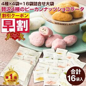 早割 バレンタイン 2026 お配り用 ナッツ チョコ 4種の ピーカンナッツ ショコラータ 16袋 個包装 小分け ばらまき プチギフト お菓子 チョコレート菓子 義理チョコ ロカボ ナッツチョコ 詰め合わせ ナッツチョコレート ホワイトチョコ いちごチョコレート 抹茶チョコレート
