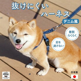 ハーネス 犬用ハーネス 犬 犬ハーネス すっぽ抜けない デニム 簡単装着 着脱簡単 胴輪 小型犬 中型犬 大型犬 抜けない 抜けにくい 脱げない 脱げにくい 抜け防止 かわいい おしゃれ 負担が少ない 夏用 犬の首輪屋てるべる 日本製 8の字ハーネス