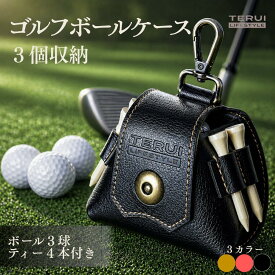 ゴルフボールケース 3個収納 ゴルフボール3個 ティー4本付き PUレザー レザー調 マグネット式 ベルト通し カラビナ メンズ レディース ギフト TERUI Lifestyle