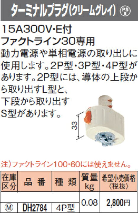 楽天市場】DH2784 パナソニック ファクトライン30 ターミナルプラグ 