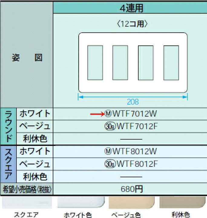 楽天市場】WTF7012W パナソニック コスモシリーズワイド21配線器具・電材 コンセントプレート （4連用）（12コ用）（ホワイト）（ラウンド）  : 照明器具の専門店 てるくにでんき