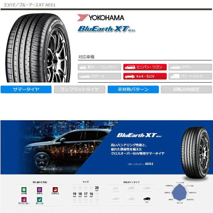 YOKOHAMA BluEarth-XT AE61 215/60R17 17インチ 夏タイヤ 4本 19年製 